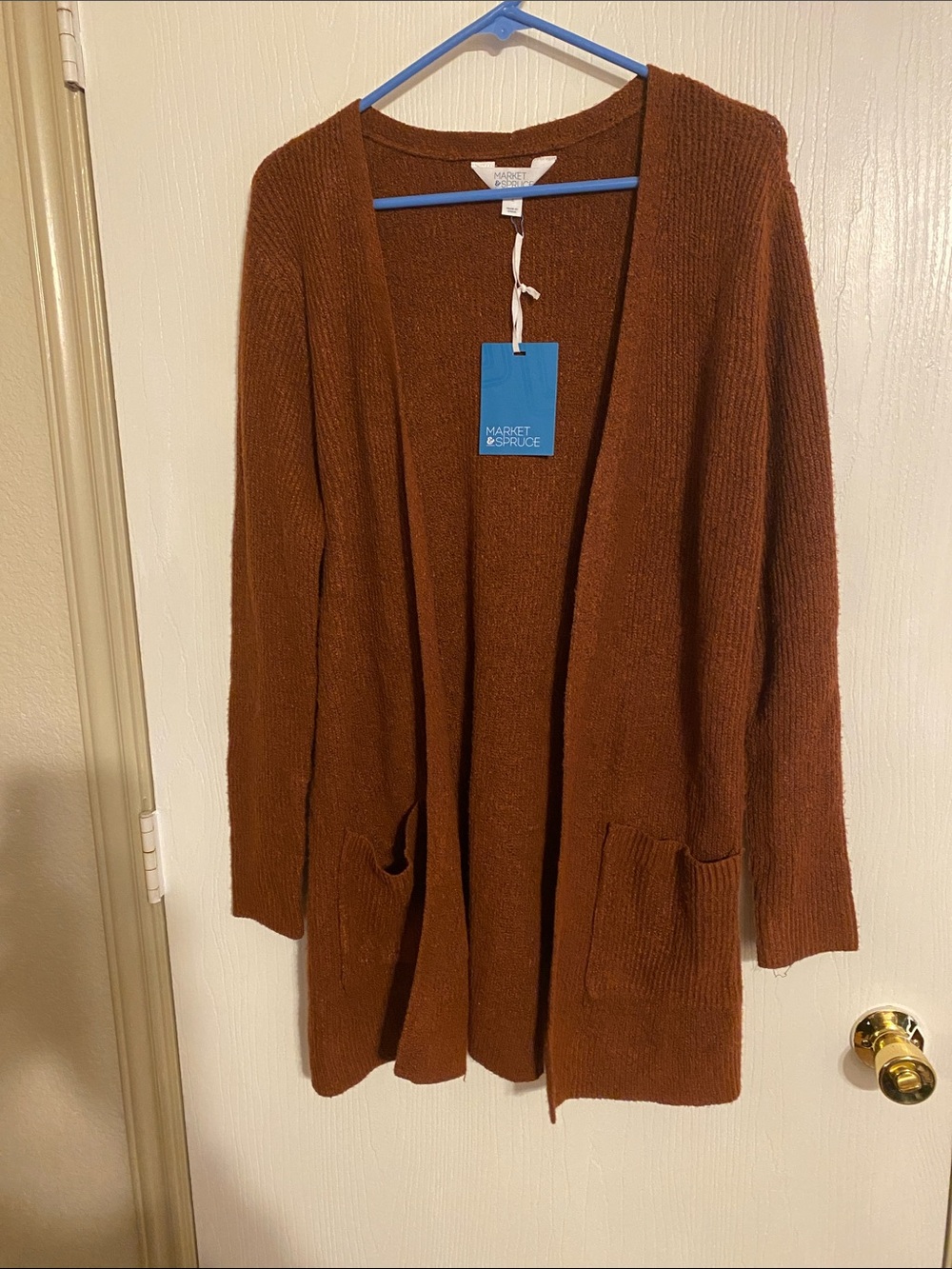 Market & Spruce Women's Open-Front Burnt Orange Cardigan